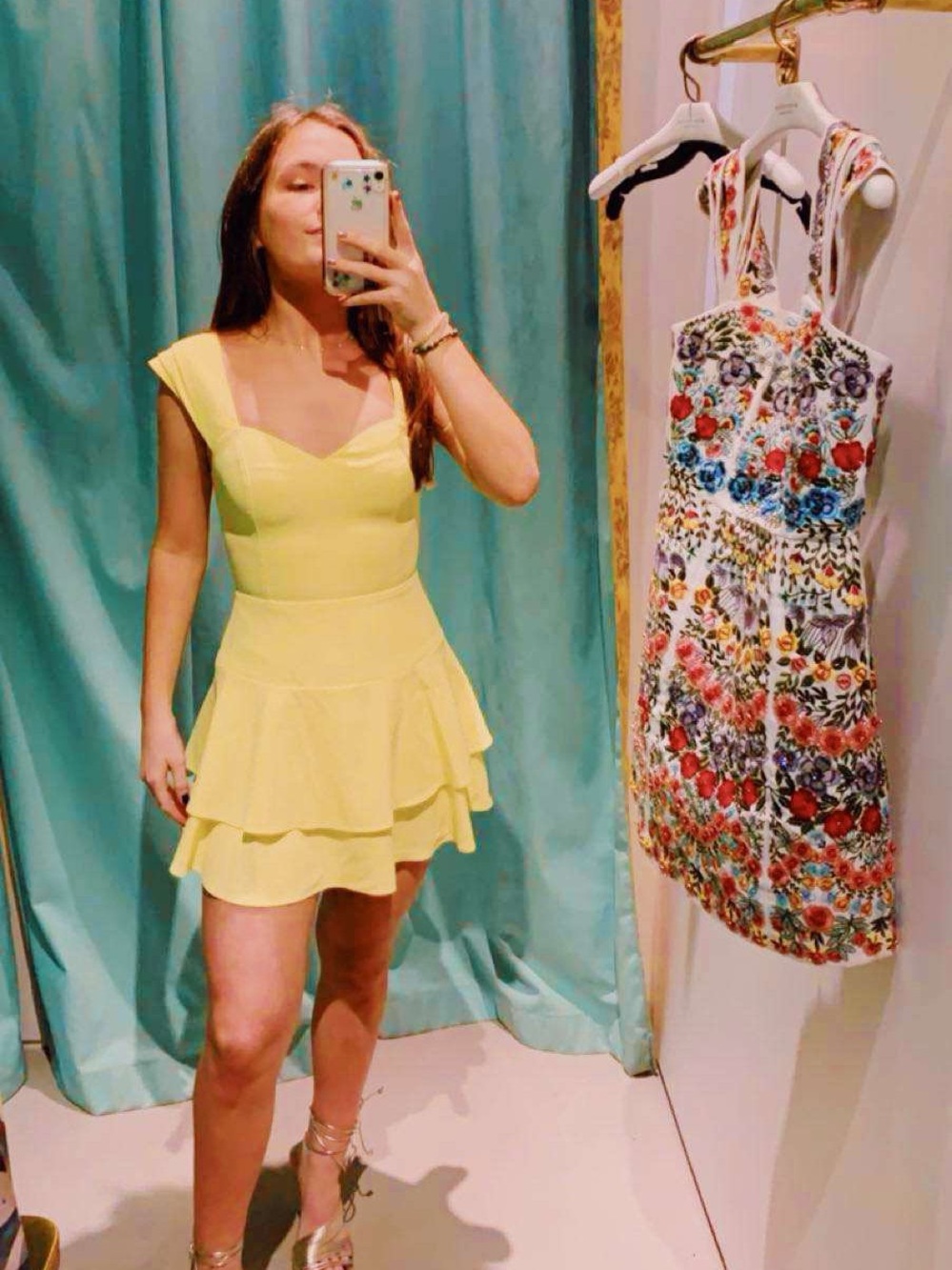 Alice + Olivia Lemon Yellow Tiered Mini Dress